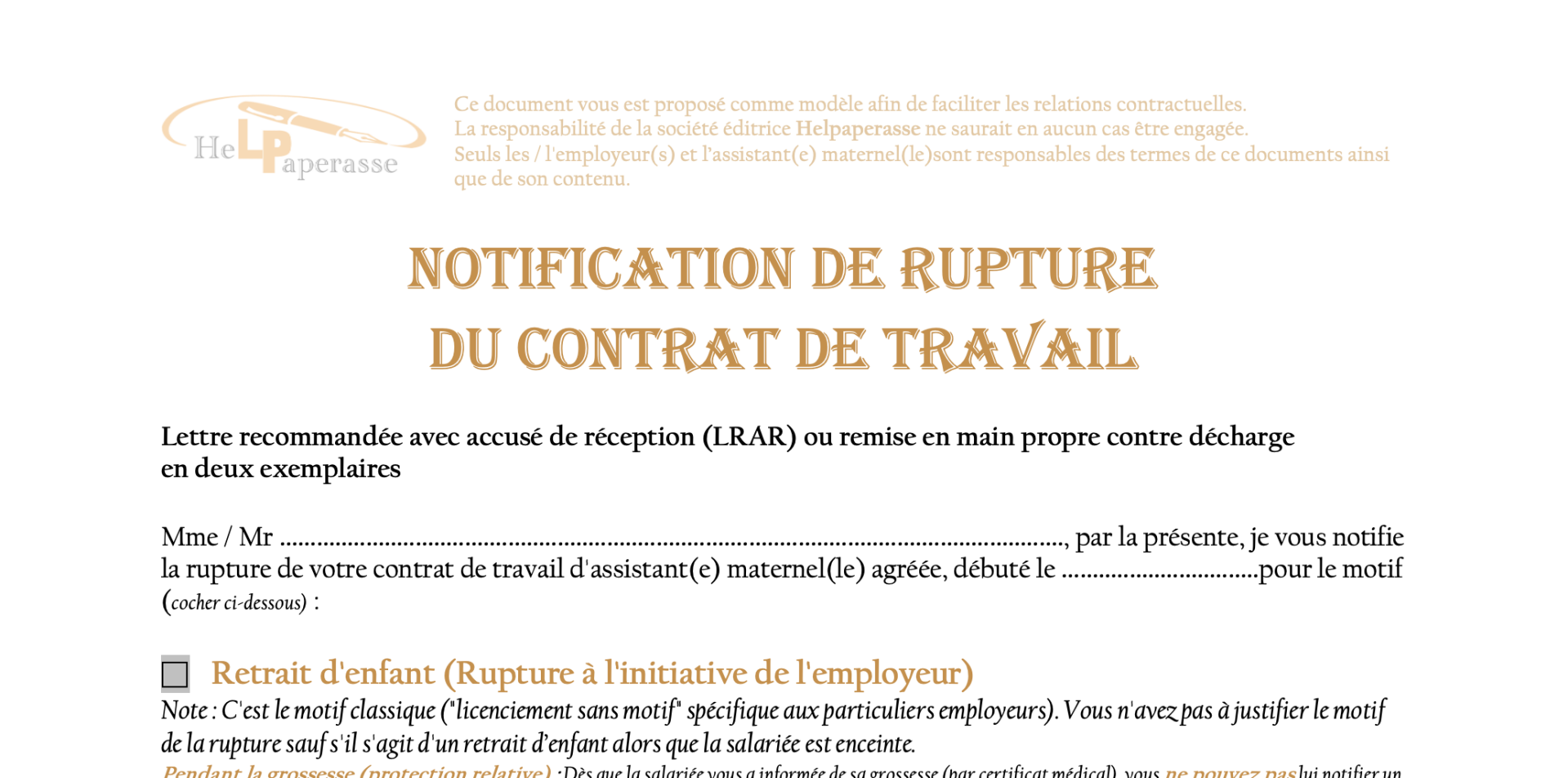 Modèle de Lettre de Licenciement