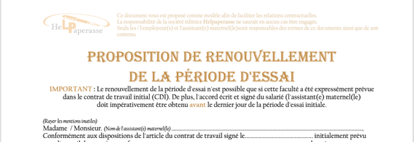 Modèle de Lettre : Proposition de renouvellement de la période d'essai