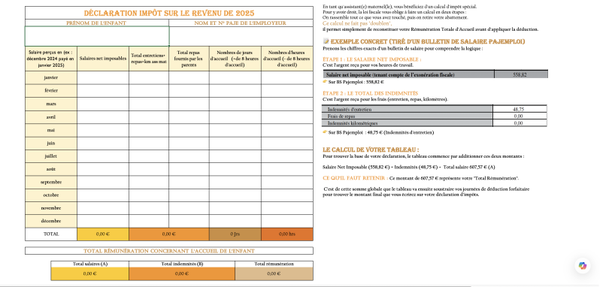 Tableau de Calcul Impôts 2025 – Spécial Assistant(e) Maternell(e)