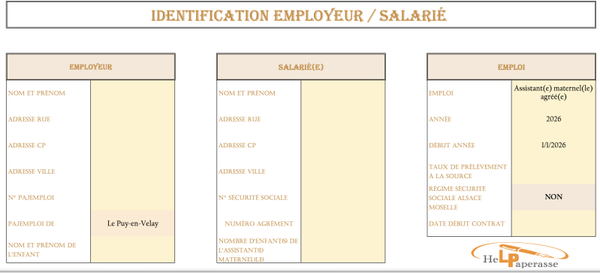 Classeur Excel 2026 – Gestion complète Assistante Maternelle
