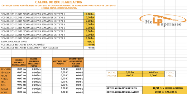 RÉGULARISATION ANNÉE INCOMPLÈTE OU COMPLÈTE PLANNING VARIABLE