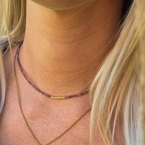 Faceted Amethyst Necklace Gold