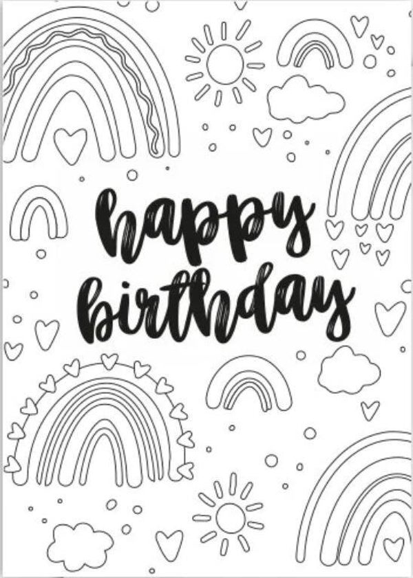 Inkleurkaart- Happy birthday rainbow