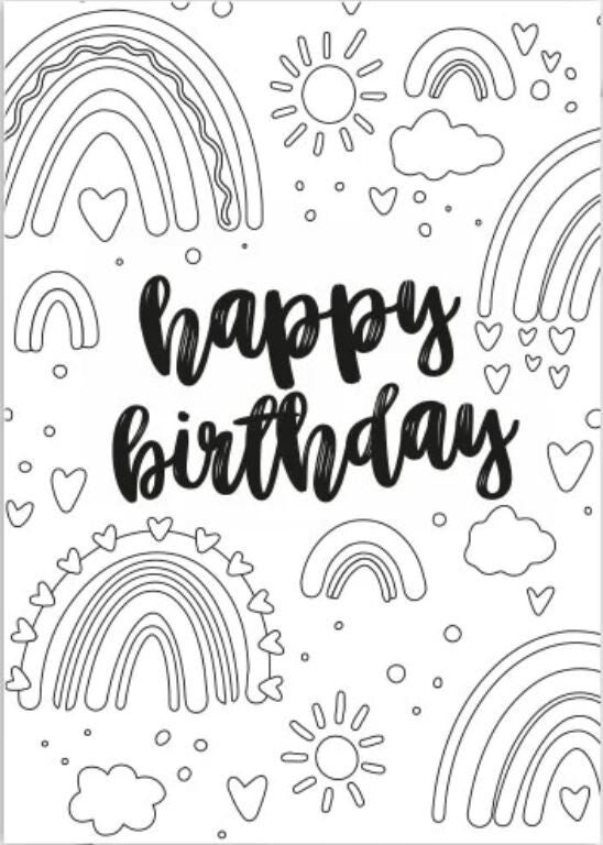 Inkleurkaart- Happy birthday rainbow