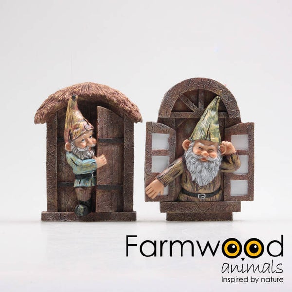 Kabouter uit deur/raam muurhanger 20x15cm