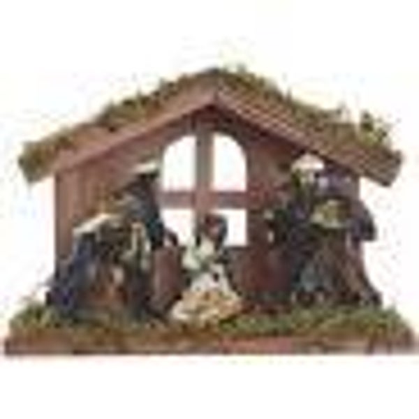 Decoris Kerststal met figuren mdf 10x20x14cm