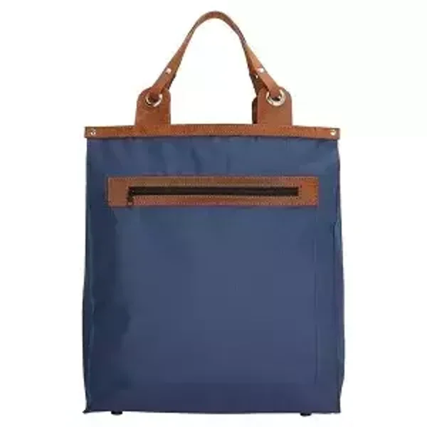 Run away basics boodschappentas blauw met echt lederen hengsel