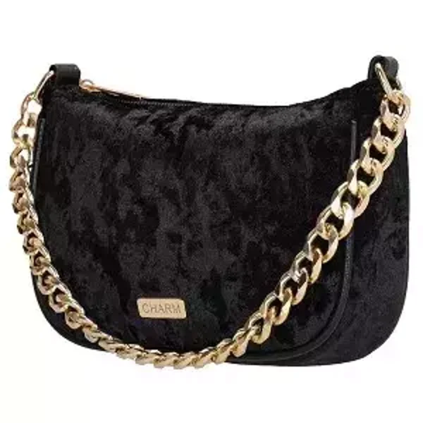 Charm London velvet schoudertas  zwart 20x5x13cm