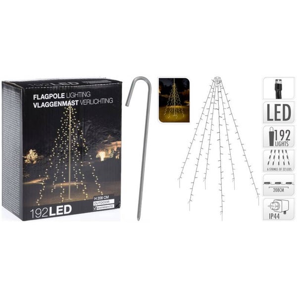 Vlaggenmast Verlichting - H 208 cm - 192 Led - Warmwit