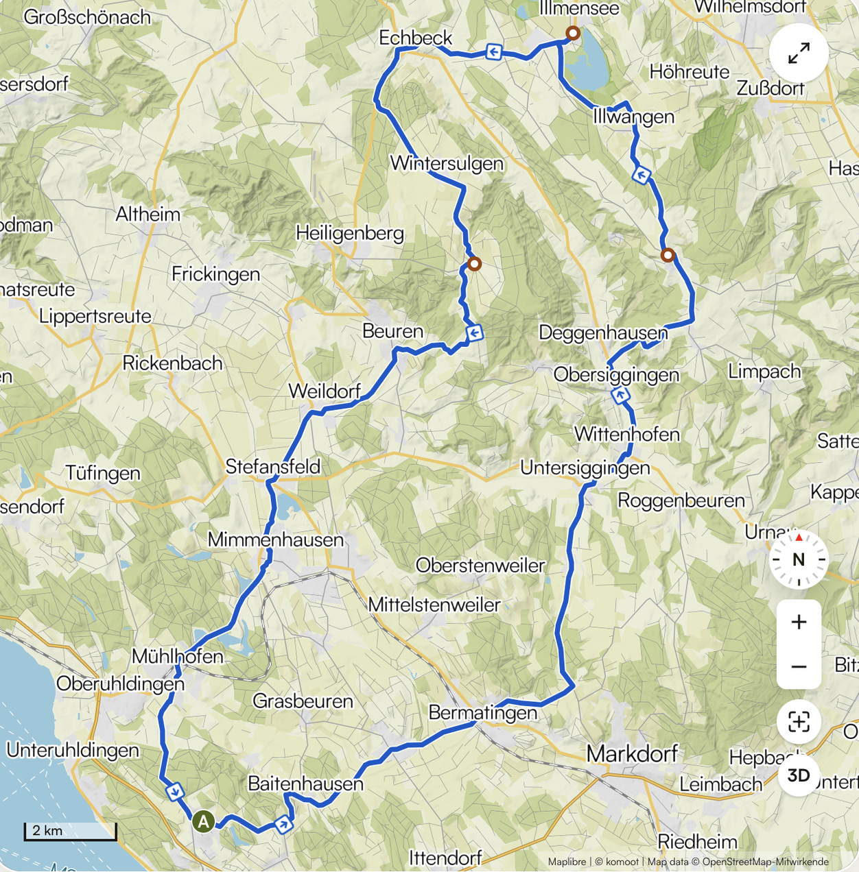 Streckenkarte der Tour Hoch hinaus zum Illmensee über den Höchsten ab Daisendorf