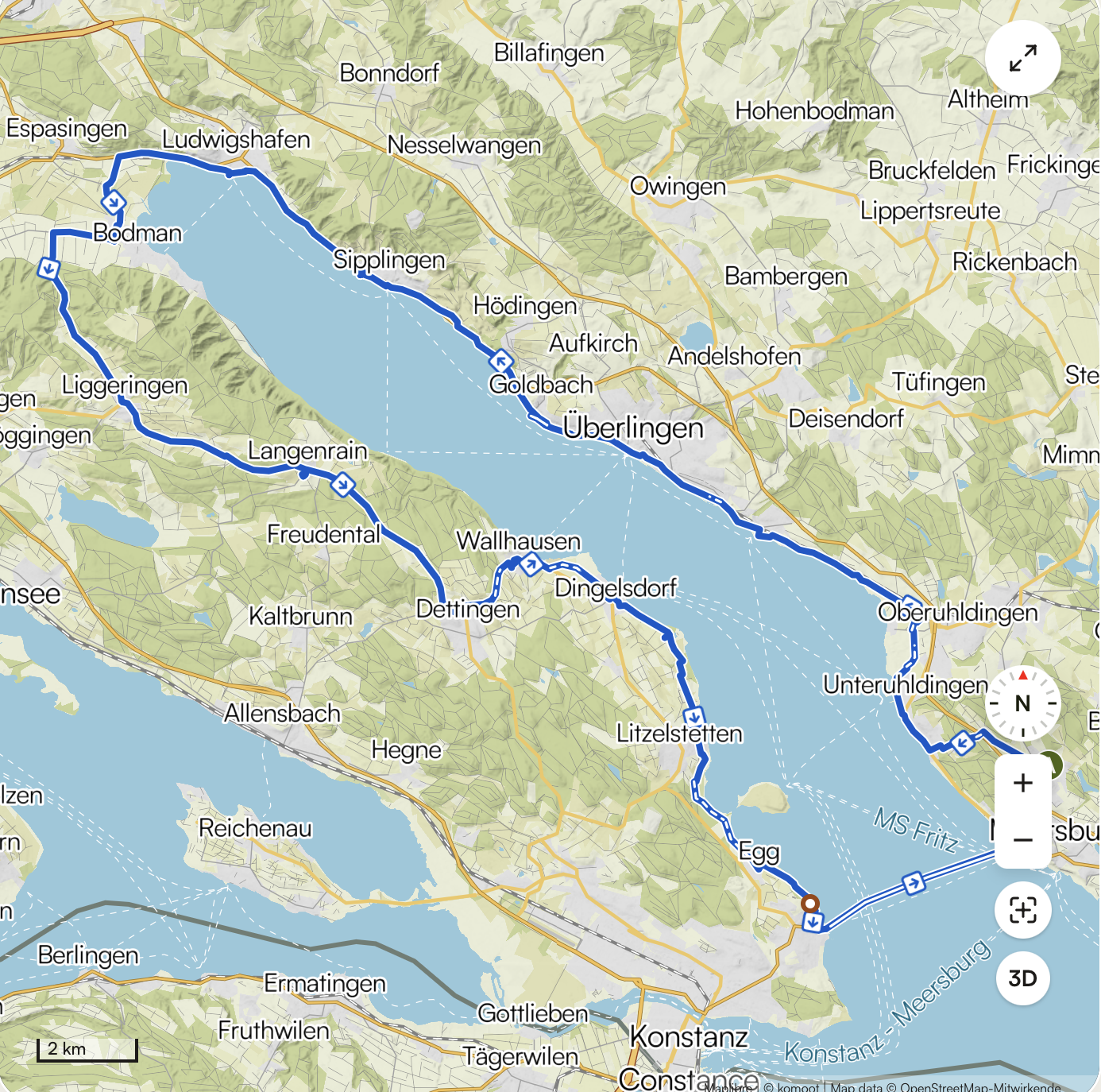 Streckenkarte der Tour Rund um den Überlinger See ab Daisendorf