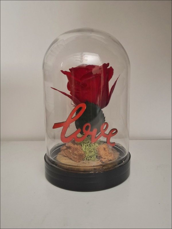Campana con Rosa Stabilizzata e Scritta "love"