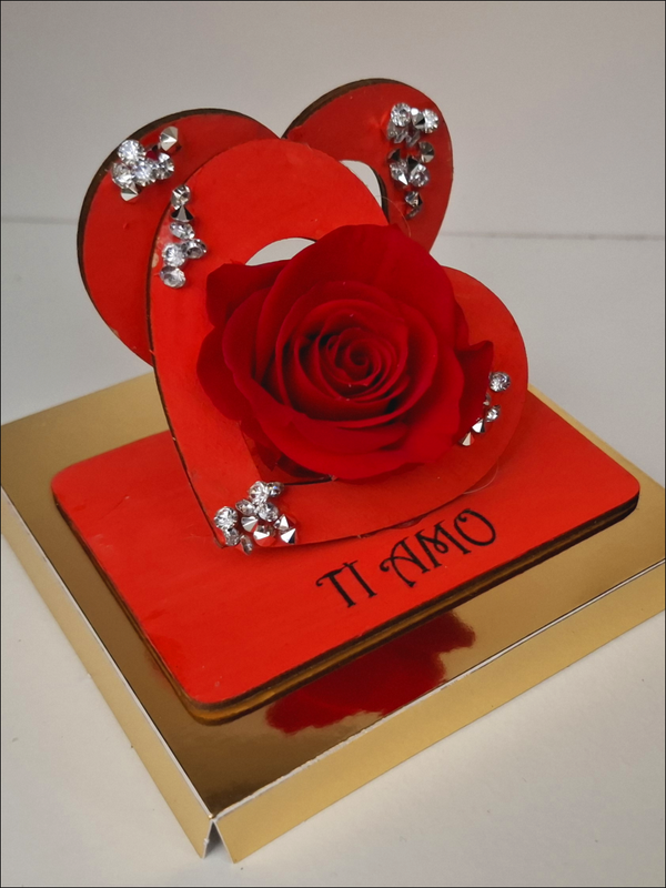 Doppio cuore con Rosa Stabilizzata