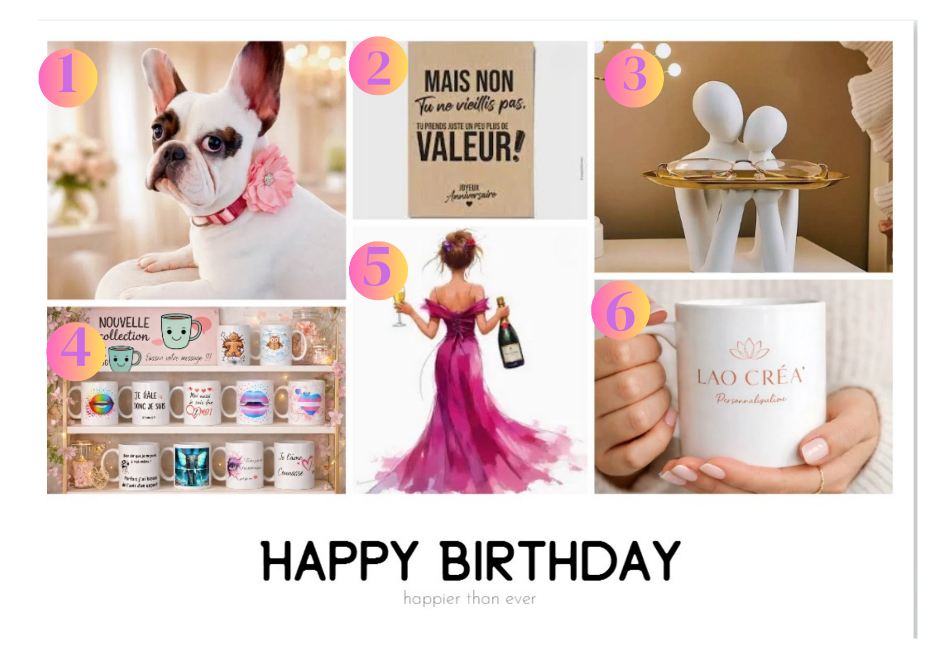 Pêle-mêle 6 photos « Happy Birthday » – Cadeau anniversaire