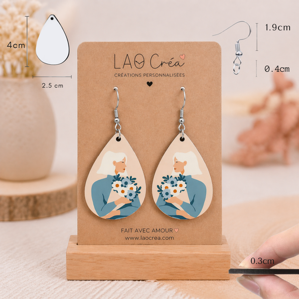 Boucles d’oreilles personnalisables goutte 4 cm – Sublimation | Cadeau femme