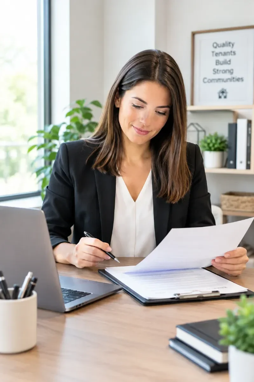 Picture of a property manager reading an application