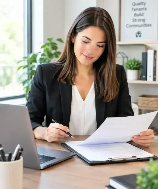 Picture of a property manager reading an application