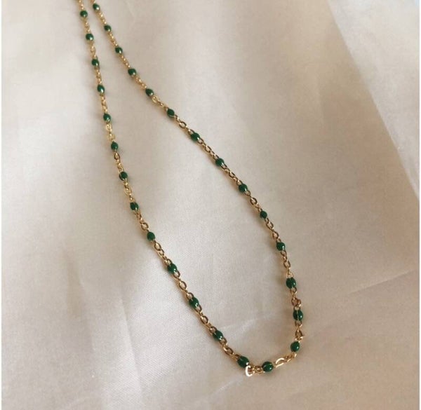 necklace dots green gold