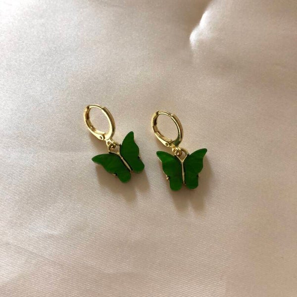 earrings butterflies green gold