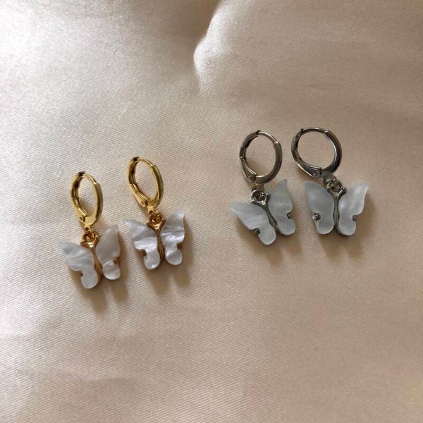 earrings butterflies white