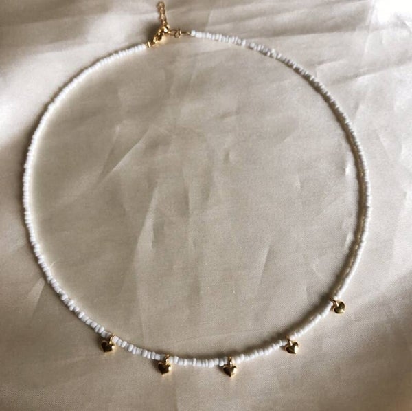 necklace beaded white hearts