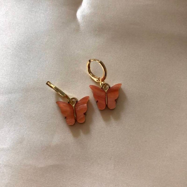 earrings butterflies orange gold
