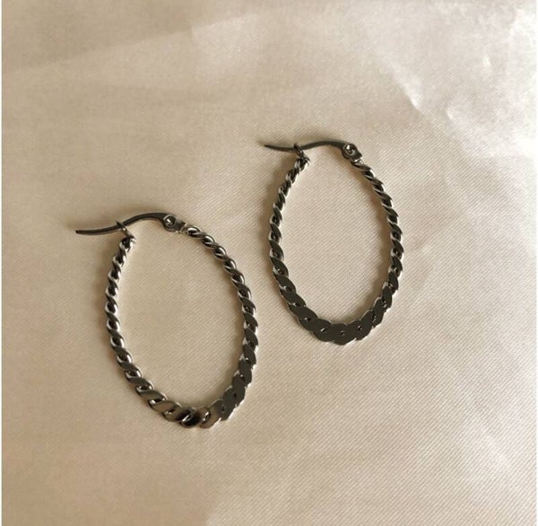 earrings hoops oval silver