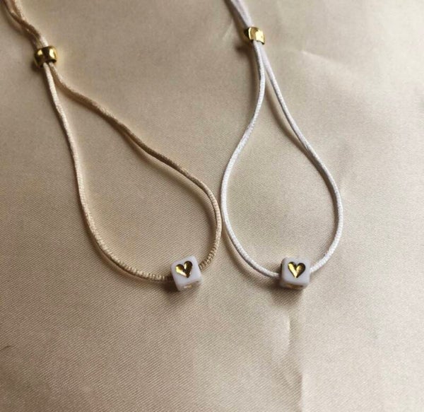 bracelet satin heart cubes gold