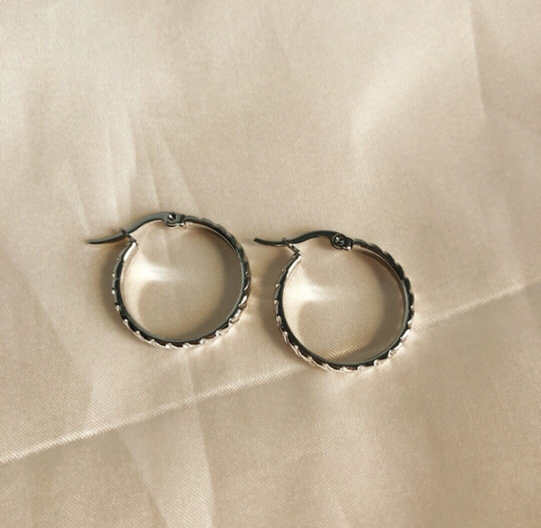 earrings texture hoops silver