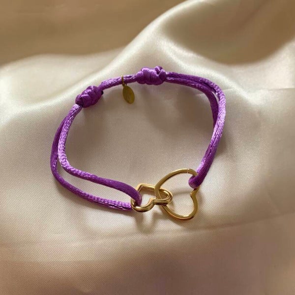 bracelet satin hearts purple
