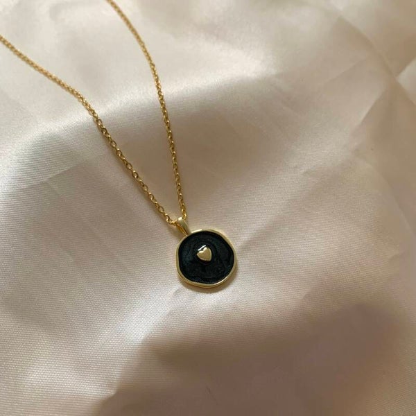 necklace black charm heart gold