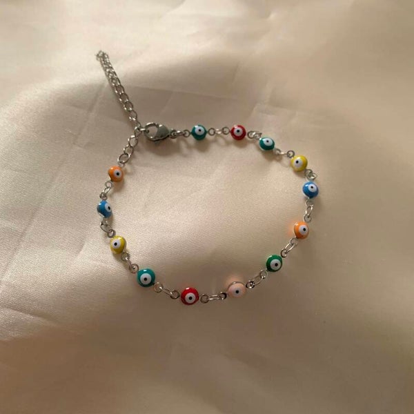bracelet silver eyes colourful
