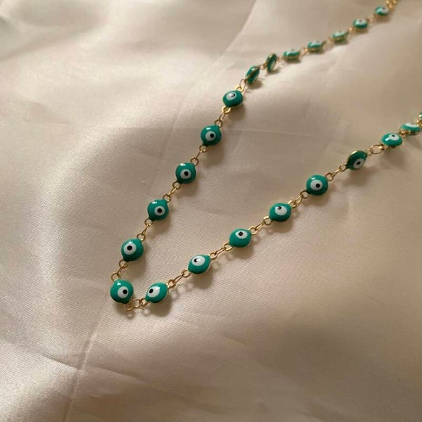 necklace eyes blue gold