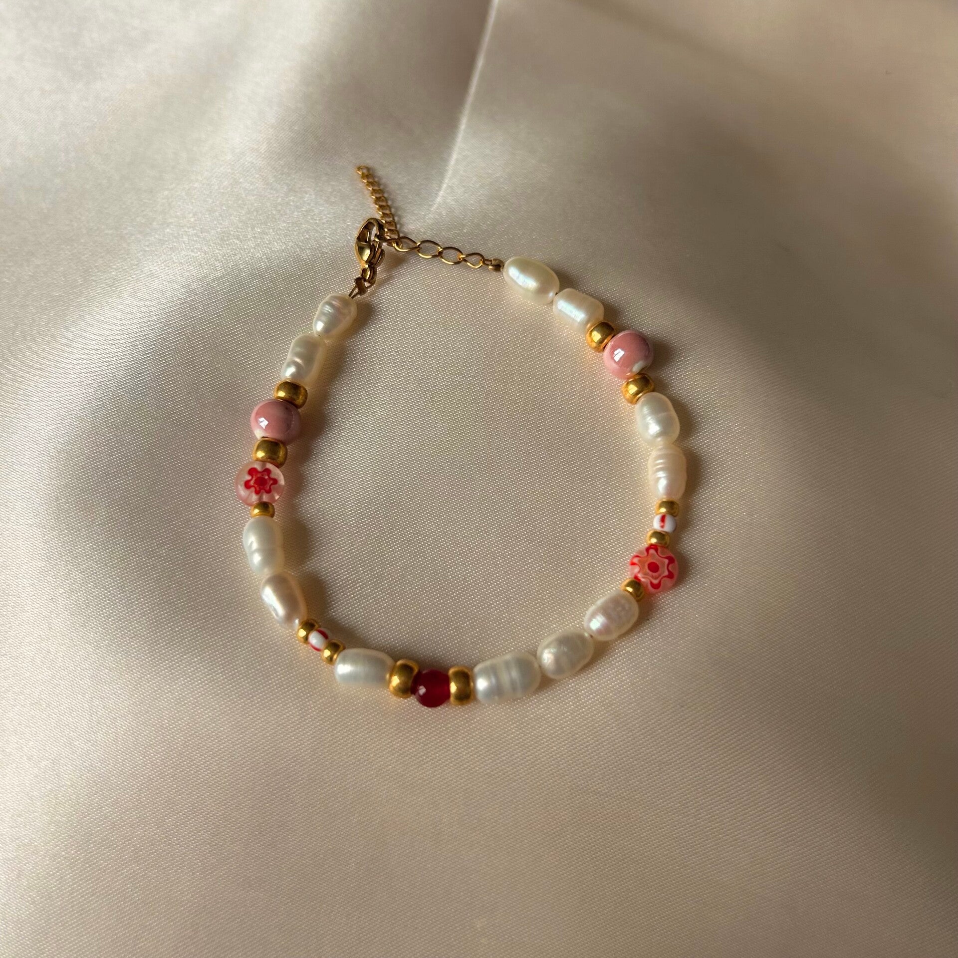 bracelet pearls red & pink