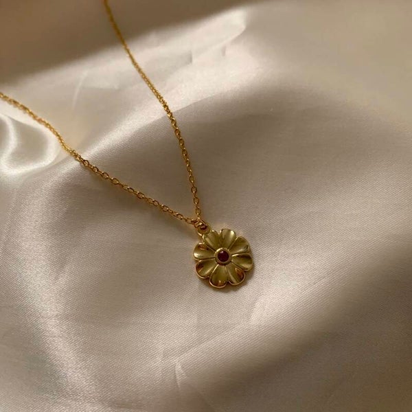 necklace flower pink diamond gold