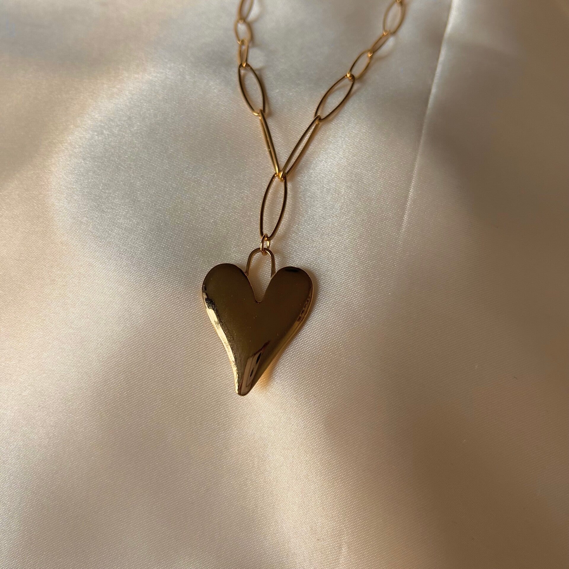 necklace large chain heart gold