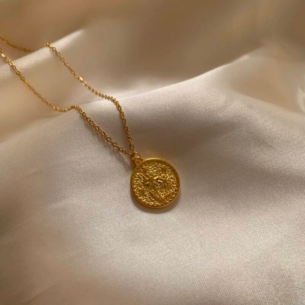 necklace flower coin gold