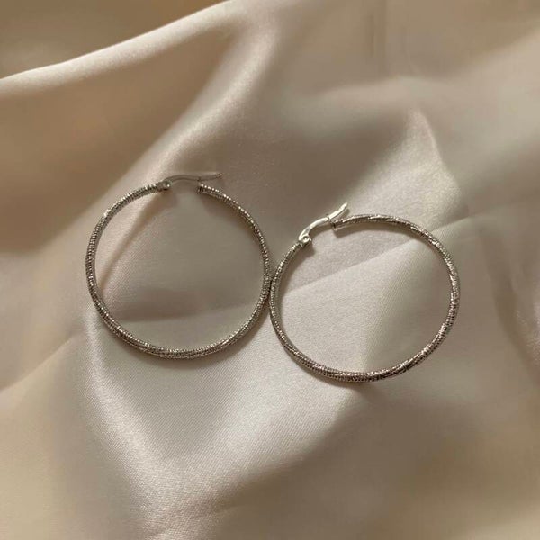 earrings large hoops silver texture