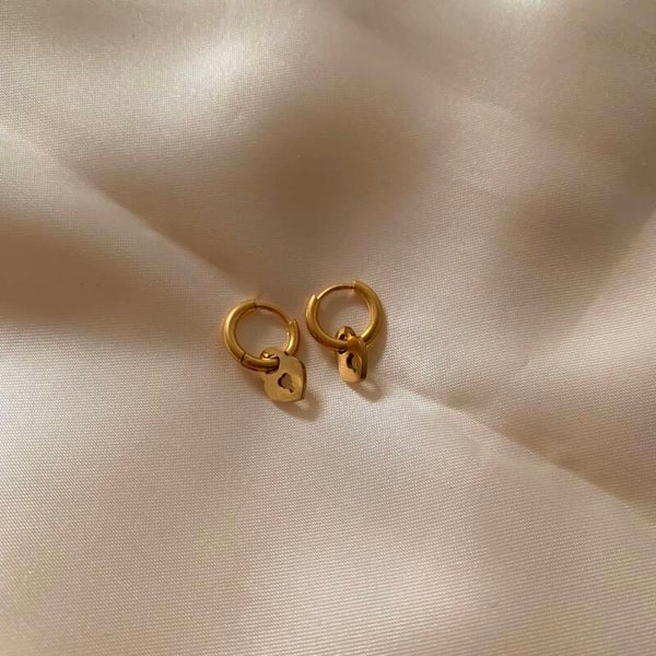 earrings lock hearts gold