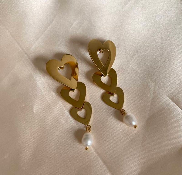 earrings three hearts pearl