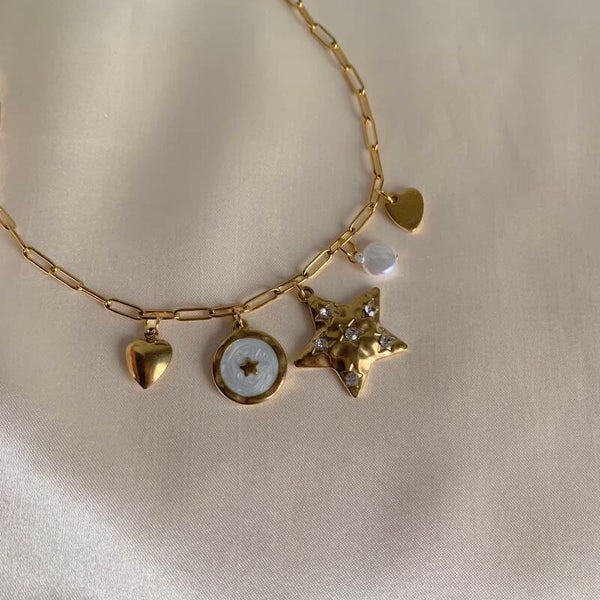 necklace charms star & pearls gold