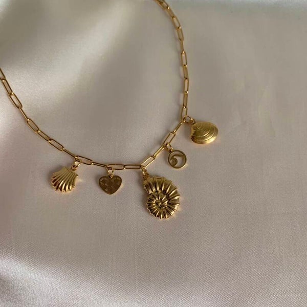 necklace charms summer shells gold