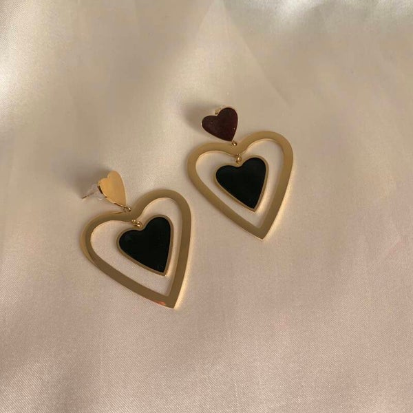earrings gold & black heart