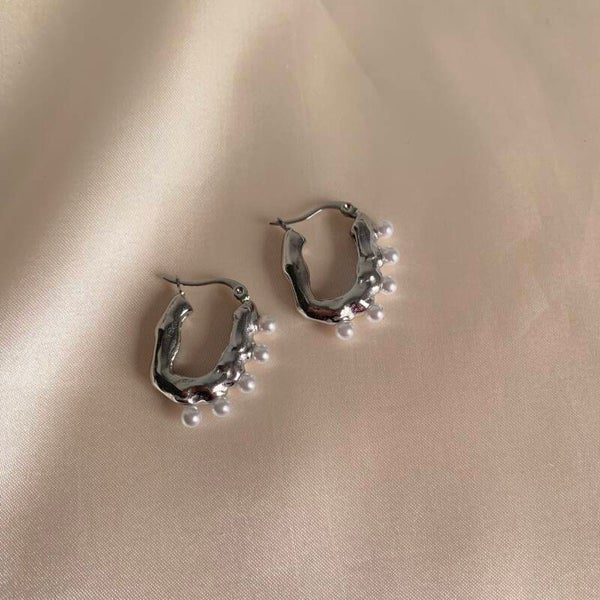 earrings silver pearl hoops