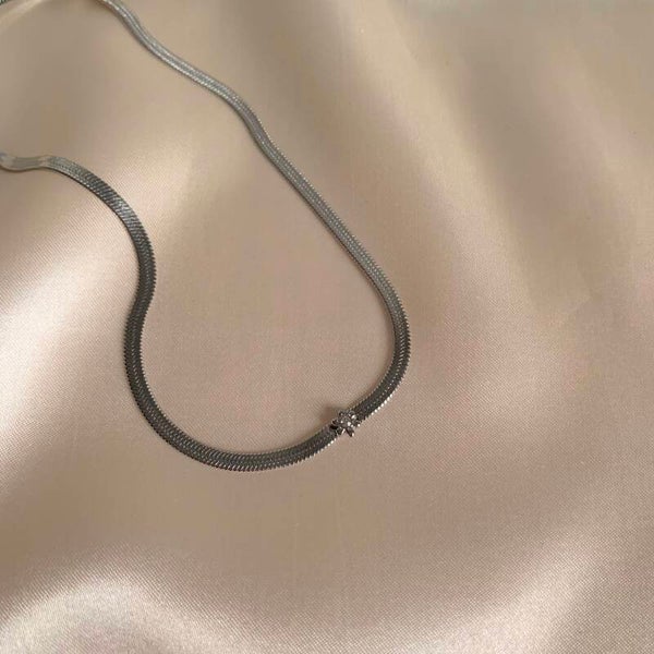 necklace snake chain silver flower