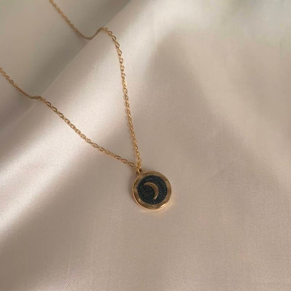 necklace moon black gold