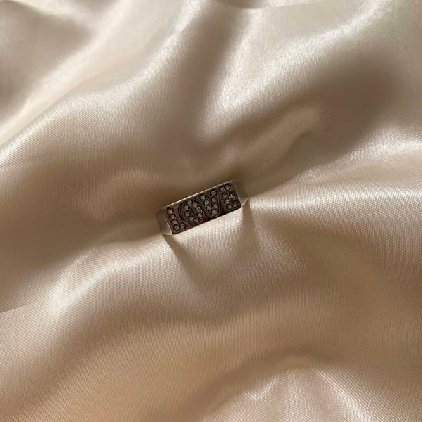 ring love diamonds silver