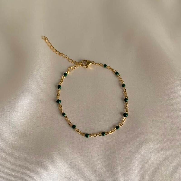 bracelet green dots gold