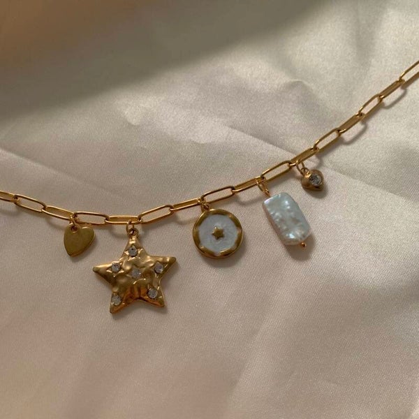 necklace charms diamonds & pearls gold