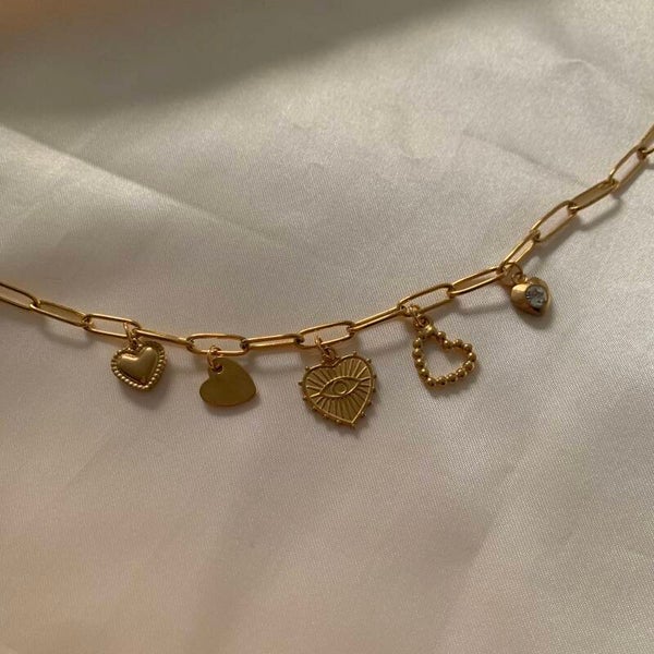 necklace charms hearts gold
